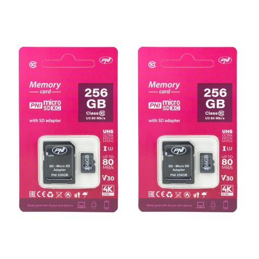 Pachet 2 bucati card de memorie MicroSD PNI 256GB cu adaptor SD Clasa 10, 80 Mb/s, V30 - Img 6
