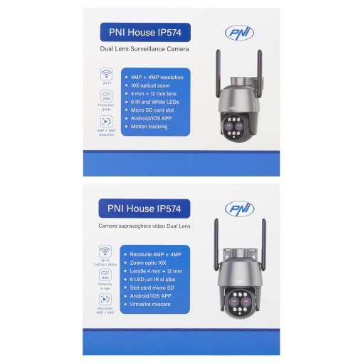 Pachet Camera supraveghere video PNI House IP574 cu Wi-Fi, PTZ, dual lens cu sticky Pad Drapel inclus - Img 4