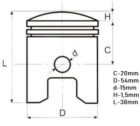 Piston scuter Yamaha YBR 125cc Ø54mm - Img 2