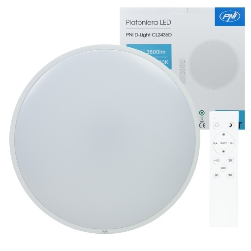 Plafoniera LED PNI D-Light CL2436D 36W, dimabila, cu telecomanda, rotunda 41 cm, 3000K-6500K, alimentare 230V, 3600 lm, alb - Img 3