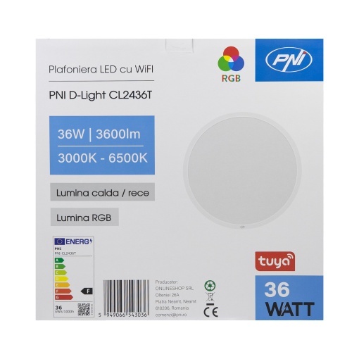 Plafoniera LED PNI D-Light CL2436T Wi-Fi, RGBW, 36W, dimabila, rotunda 41 cm, 3000K-6500K, alimentare 230V, 3600 lm, alb, control din Tuya app - Img 10