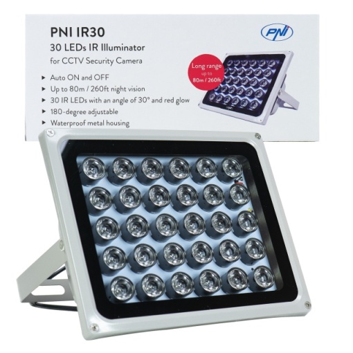 Reflector cu LED-uri infrarosu PNI IR30 pentru camere si sisteme CCTV, 30 leduri IR, distanta 80m, IP66 - Img 3