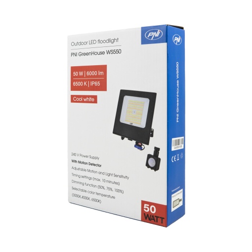 Reflector LED PNI GreenHouse WS550 50W cu senzor de miscare, setare sensibilitate, durata iluminare, 3000K - 6500K, functie dimming, alimentare 230V - Img 10