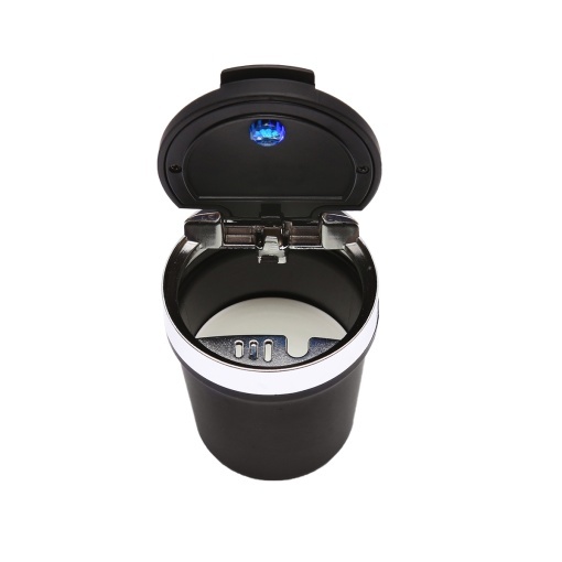 Scrumiera auto universala cu fund ceramic neagra-argintiu cu lumina albastra LED - Img 2