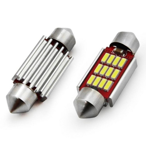 Set 2 becuri auto LED CANBUS 4014 12SMD C5W C10W C3W 12/24V ALB - Img 2