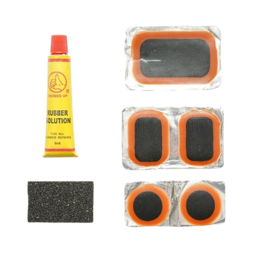 Set 5 petice vulcanizare anvelope si camere de aer 24x35mm, 25mm, 32x50mm + hartie abraziva + 1 tub adeziv 8ml - Img 2