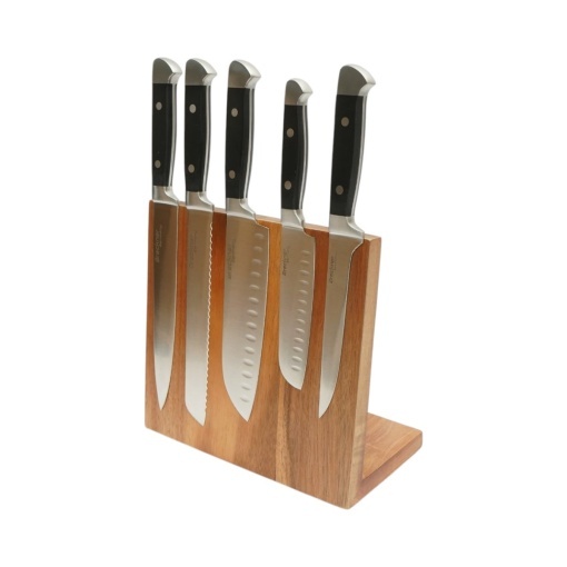 Set 6 cutite bucatarie cu suport magnetic din lemn, lama otel 3Cr13, maner ABS negru + otel inoxidabil 18/0 Breckner Germany - Img 4