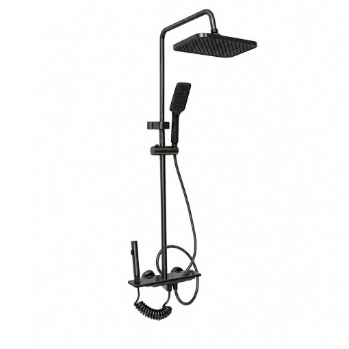 Set dus multifunctional cu termostat, afisaj digital temperatura, 4 functii de curgere a apei, pipa cada, dus dreptunghiular tip ploaie, para de dus, dus bideu, grafit mat, aluminiu - Img 4