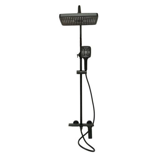 Set dus Premium multifunctional de perete din cupru, 3 functii curgere apa, dus dreptunghiular tip ploaie, para de dus, negru mat - Img 3