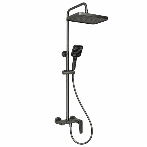 Set dus Premium multifunctional de perete din cupru, 3 functii curgere apa, dus dreptunghiular tip ploaie, para de dus, gri grafit satinat - Img 4