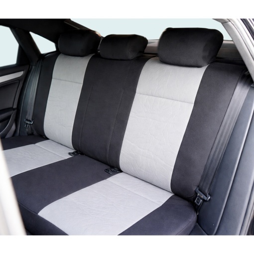 Set huse scaune auto universale negru-gri, material textil 9 piese - Img 5