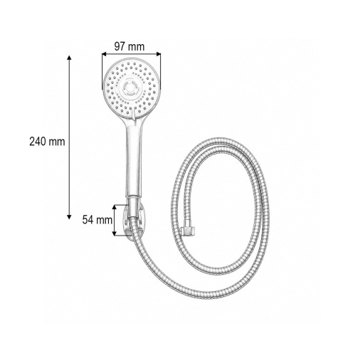 Set para dus cu furtun zincat 1.5m, suport perete, 5 functii, crom lucios, plastic 97x240mm - Img 3