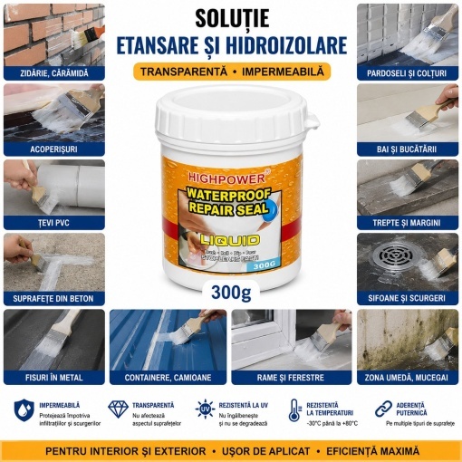 Solutie impermeabilizare cauciuc lichid transparent de etansare si hidroizolare 300g HighPower - Img 2