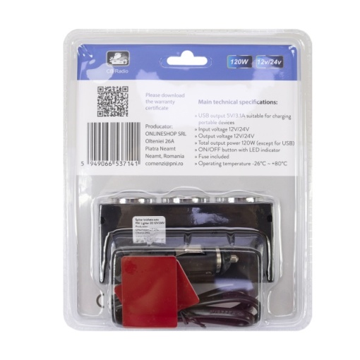 Spliter bricheta auto PNI Lighter 20 12V/24V 2 iesiri, 2 x USB, indicator LED - Img 2