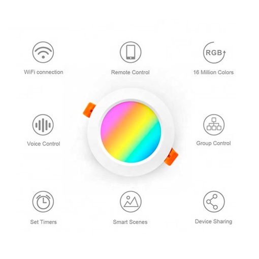 Spot LED inteligent PNI SafeHome PT58RC WiFi, incastrabil, tavan, RGBW, 7W, 600 lm, lumina/culoare reglabila prin internet, Aplicatie Tuya Smart, integrare in scenarii si automatizari smart cu alte p - Img 2