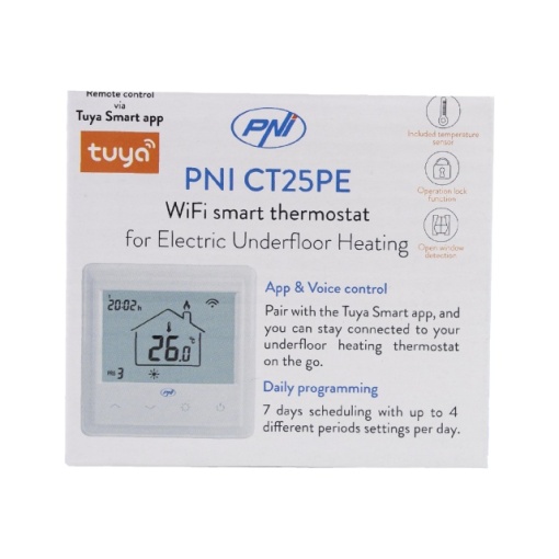 Termostat inteligent incastrabil PNI CT25PE WiFi, control prin internet incalzire electrica in pardoseala, aplicatie mobil Tuya Smart, integrare in scenarii si automatizari smart cu alte produse compa - Img 8