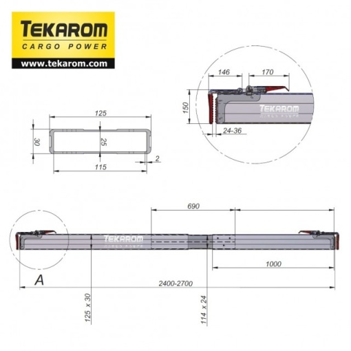Bara orizontala fixare marfa - aluminiu 1,9 - 2,2 m - Img 4