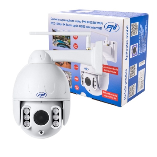 Camera supraveghere video PNI IP652W WiFi PTZ 1080p 2MP 5X Zoom optic, stand-alone, H265 slot microSD Night Vision 50m IP66 Alarma detectie miscare Comunicare audio bidirectionala - Img 4