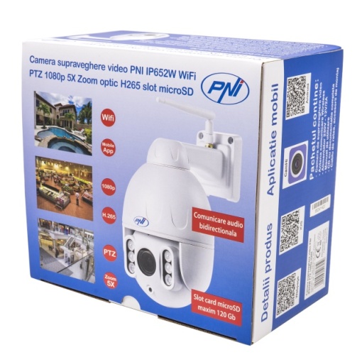 Camera supraveghere video PNI IP652W WiFi PTZ 1080p 2MP 5X Zoom optic, stand-alone, H265 slot microSD Night Vision 50m IP66 Alarma detectie miscare Comunicare audio bidirectionala - Img 8