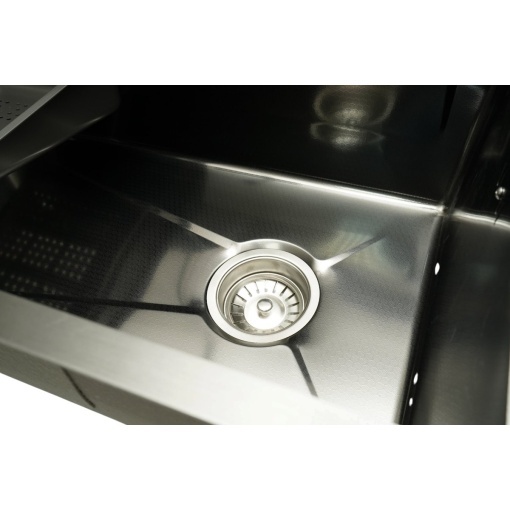 Chiuveta bucatarie multifunctionala din otel inoxidabil grafit mat PVD cu doua baterii, afisaj digital temperatura, doua cascade, dozator detergent, spalator pahare, scurgator, tava, tocator si accesorii incluse 75x46x22cm - Img 13