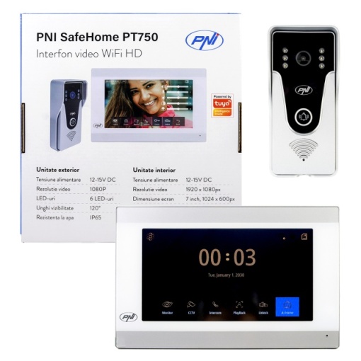 Interfon video inteligent PNI SafeHome PT750 WiFi HD, P2P, monitor interior, aplicatie dedicata Tuya Smart, integrare in scenarii si automatizari smart cu alte produse compatibile Tuya - Img 2