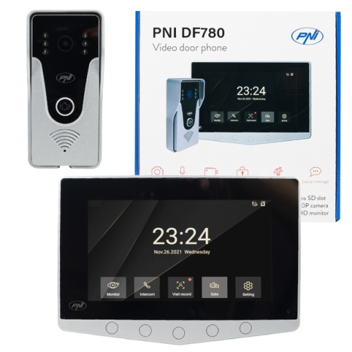 Interfon video PNI DF780 cu 1 monitor, ecran 7 inch 1080p, slot card, IP65, comanda 2 porti, inregistrare miscare eveniment,comexiune maxim 4 monitoare, 2 unitati externe si 2 camere CCTV - Img 3