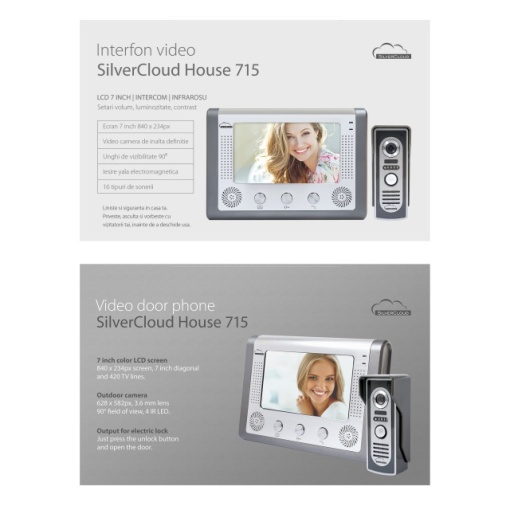 Interfon video SilverCloud House 715, ecran LCD 7 inch, camera de exterior, night vision, iesire yala electromagnetica - Img 5