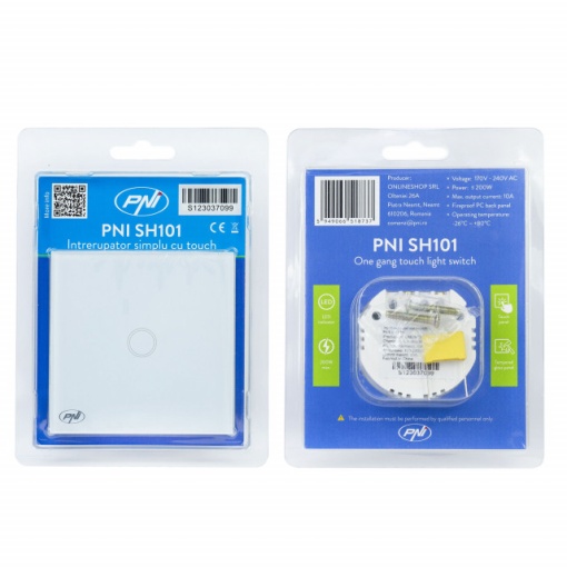 Intrerupator simplu cu touch PNI SH101 din sticla, alb cu LED indicator - Img 2