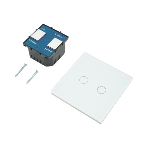 Intrerupator touch dublu cap scara alb 220V, indicator luminos, rama sticla 86x86x34mm - Img 5