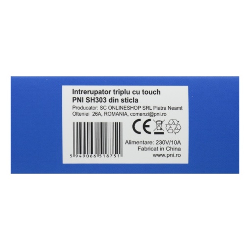 Intrerupator triplu cu touch PNI SH303 din sticla, alb cu LED indicator - Img 2