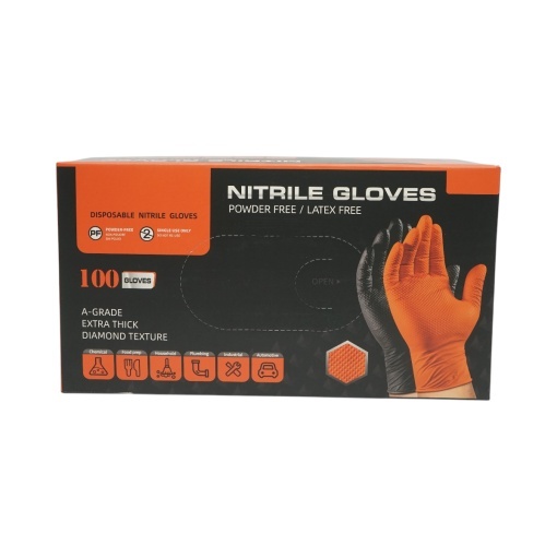 Manusi din nitril portocalii nepudrate cu textura diamond grip, marimea L 100 buc/cutie - Img 2