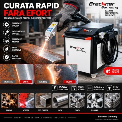 Masina de curatat rugina cu fibra laser 1500W, 220V, latime curatare 0-300mm, racire cu apa, Touch Screen profesional Breckner Germany - Img 7