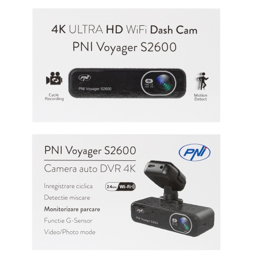 Pachet Camera auto DVR PNI Voyager S2600, WiFi, 4K Ultra HD, GPS si card de memorie microSD 128GB inclus - Img 4