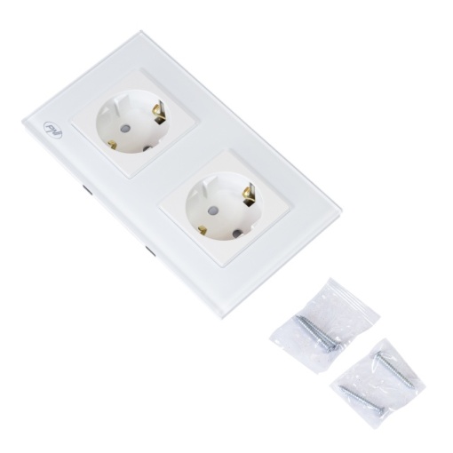 Priza dubla incastrabila PNI WP202W, cu rama din sticla, 16A, 2X3000W, 230V, alb - Img 6