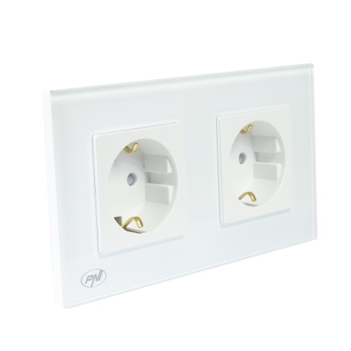 Priza dubla incastrabila PNI WP202W, cu rama din sticla, 16A, 2X3000W, 230V, alb - Img 8