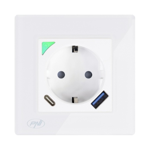 Priza inteligenta PNI SmartHome WP202 WiFi, montaj ingropat, control prin internet, aplicatie dedicata Tuya Smart, compatibila Amazon Alexa si Google Home