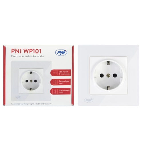 Priza simpla incastrabila PNI WP101 cu rama din sticla, 16A, 3700W, 230V - Img 3