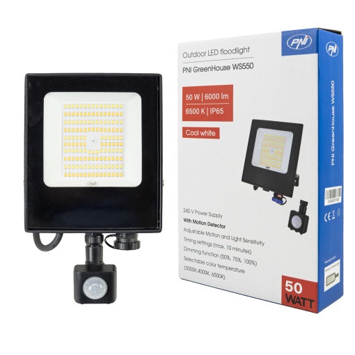 Reflector LED PNI GreenHouse WS550 50W cu senzor de miscare, setare sensibilitate, durata iluminare, 3000K - 6500K, functie dimming, alimentare 230V - Img 11