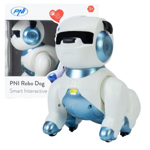 Robot inteligent interactiv Robo Dog, control vocal, butoane tactile, alb-albastru, acumulator inclus 3.7V 350mAh - Img 6