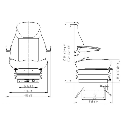 Scaun universal reglabil pentru tractor cu centura de siguranta, cotiere si suspensie mecanica 840x600mm - Img 8