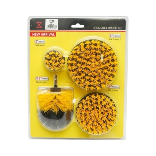 Set 4 perii rotative pentru curatare cu bormasina 50mm, 90mm, 100mm, 125mm, prindere 1/4 inch Breckner Germany - Img 4