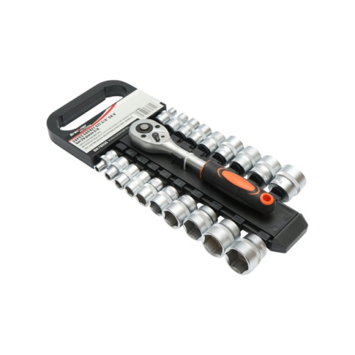 Set clichet reversibil 3/8 cu 19 tubulare metrice Cr-V - Img 3