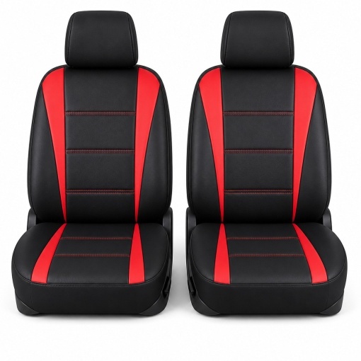 Set huse scaune auto universale negru-rosu, material piele ecologica si textil 8 piese - Img 2