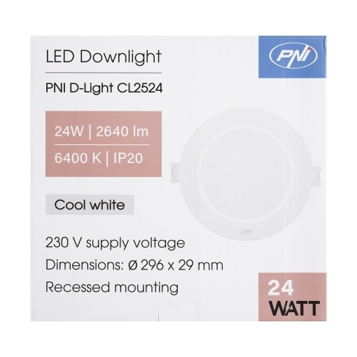 Spot LED PNI D-Light CL2524 24W, incastrabil, rotund 29 cm, 6400K, alimentare 230V, 2640 lm, alb rece - Img 6