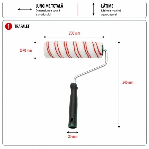 Trafalet poliester 25cm, diametru rola 70mm, fir 18mm, maner ergonomic soft-grip 2k Breckner Germany - Img 5