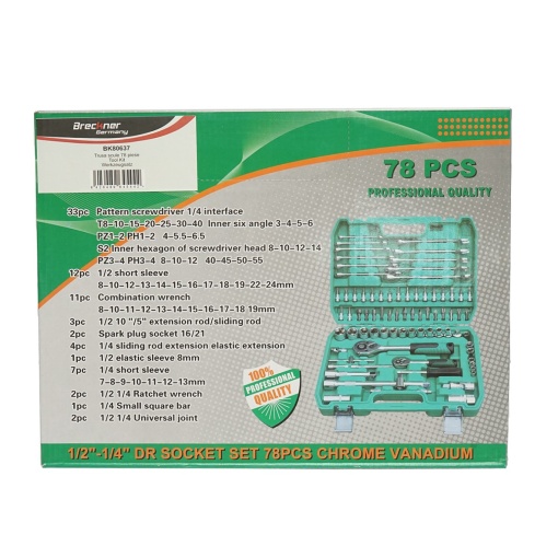 Trusa chei combinate, tubulare, fixe, torx, imbus antrenor cu clichet 78 piese Breckner Germany - Img 2