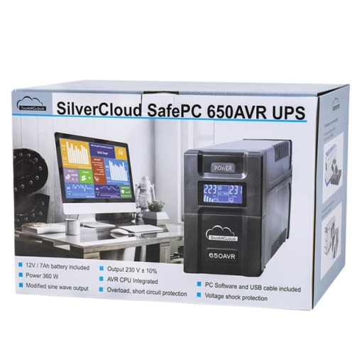 UPS SilverCloud SafePC 650AVR putere 360W ecran LCD software monitorizare PC - Img 7