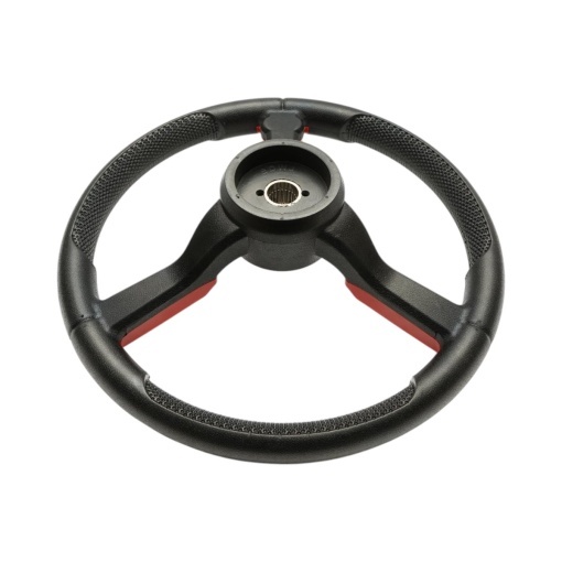 Volan tractor universal 390mm, prindere 25mm Z=24, maner rotativ 360 grade, rosu-negru Breckner Germany - Img 3