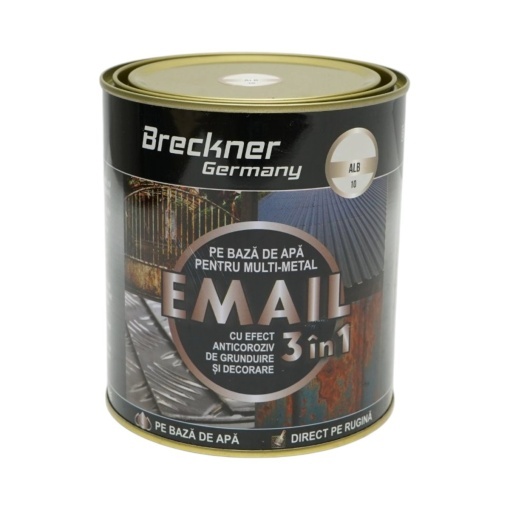 Vopsea email anticoroziva 3 in 1 alb 10 pentru metal 750g, direct pe rugina, pe baza de apa Breckner Germany - Img 2