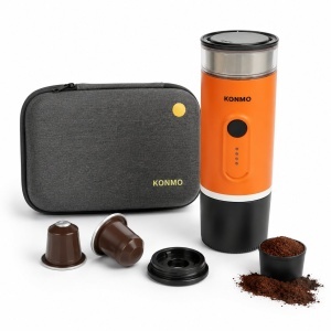 Aparat de cafea portabil cu acumulator 9000mAh, 12V, 140W, incalzire apa, presiune 15 bar, rezervor apa 90ml, cafea macinata, capsule Nespresso
